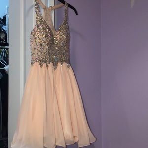 Blush Rhinestones Top Party Flare Dress